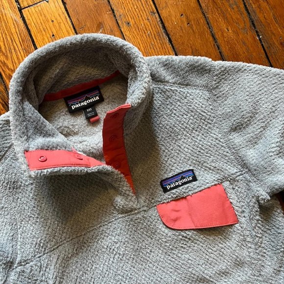 Patagonia Re-Tool Womens Light Grey Pink Snap Button‎ 1/4 Zip Fleece Jacket - Picture 4 of 4